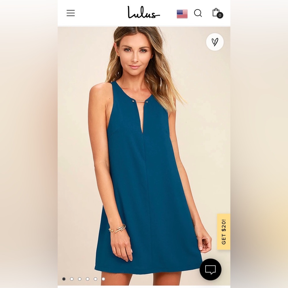 NWT Lulu’s, Near or Bar Teal Blue Shift Dress, Size XL